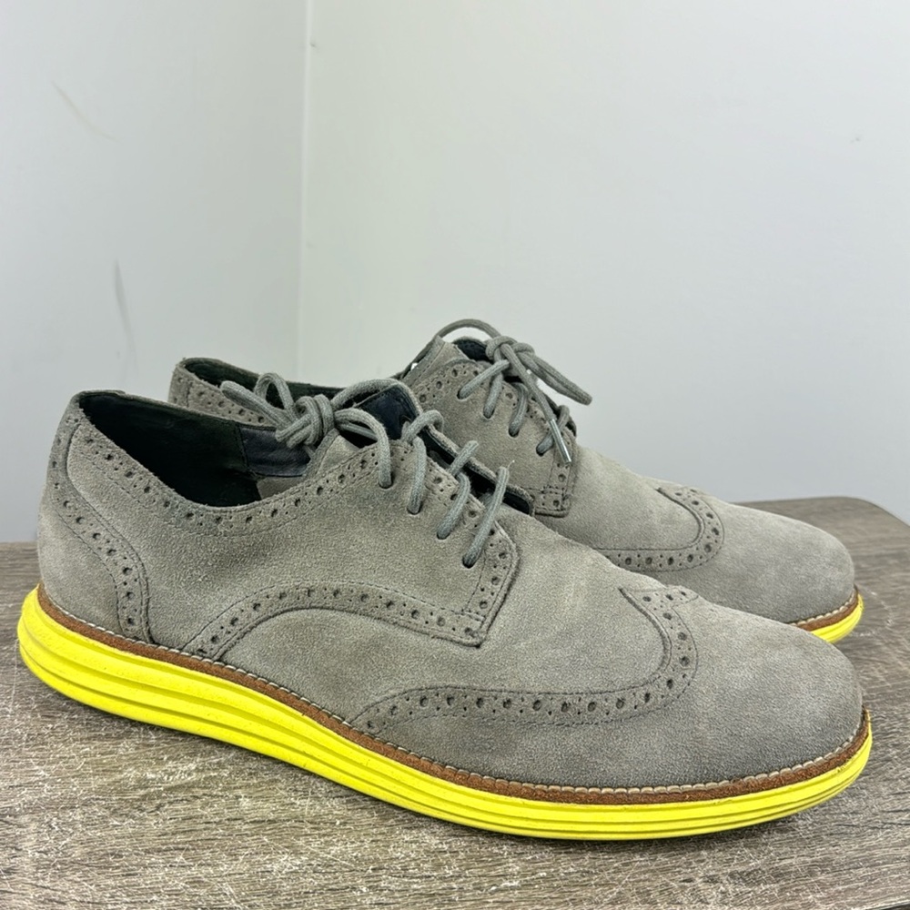 Cole Haan lunargrand charcoal grey neon yellow size 11 dress work shoes casual